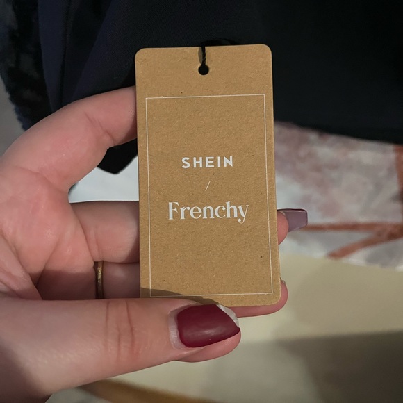 SHEIN Navy Blouse with Sheer Sleeves - Picture 9 of 9